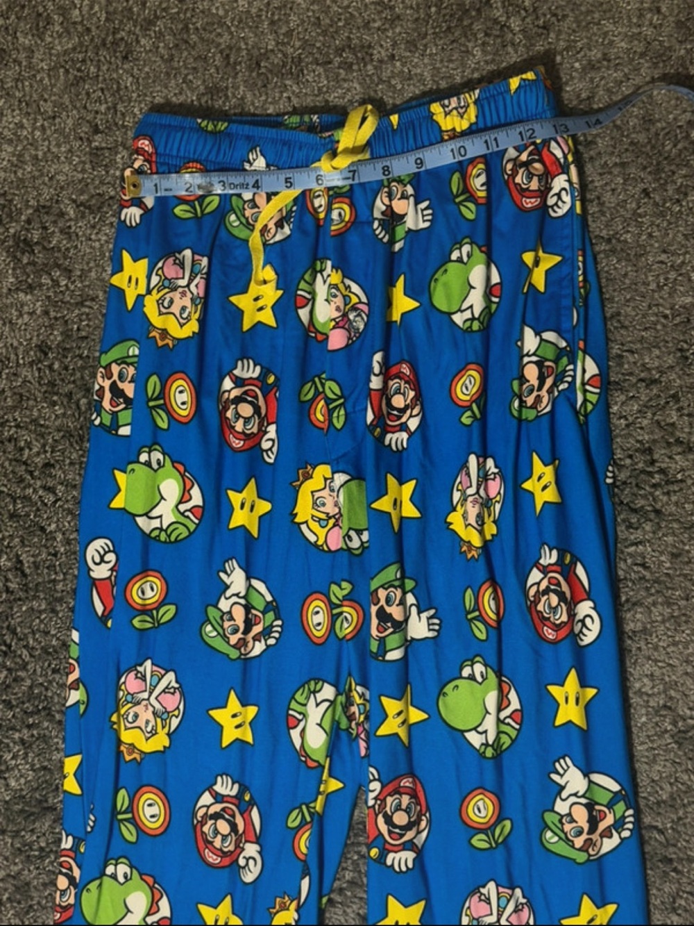 Nintendo Blue Super Mario Character Print Pajama Pants with Yellow Drawstring